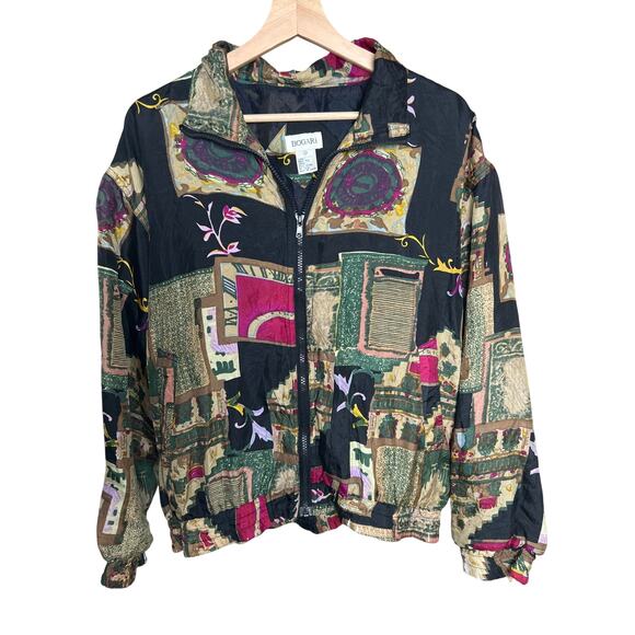 Bogari Silk Zip up Bomber Jacket AOP Colors Lightweight Small - Picture 1 of 8